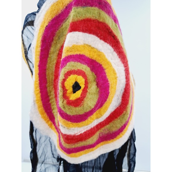 Pomegranate Moon Handmade Nepal Silk Wool Circle Scarf Black Pink Yellow White - Picture 7 of 10